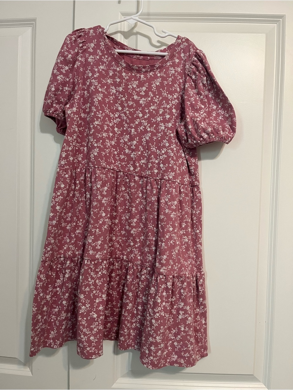 GAP Girls' Rose Pink Floral Tiered Puff-Sleeve Dress